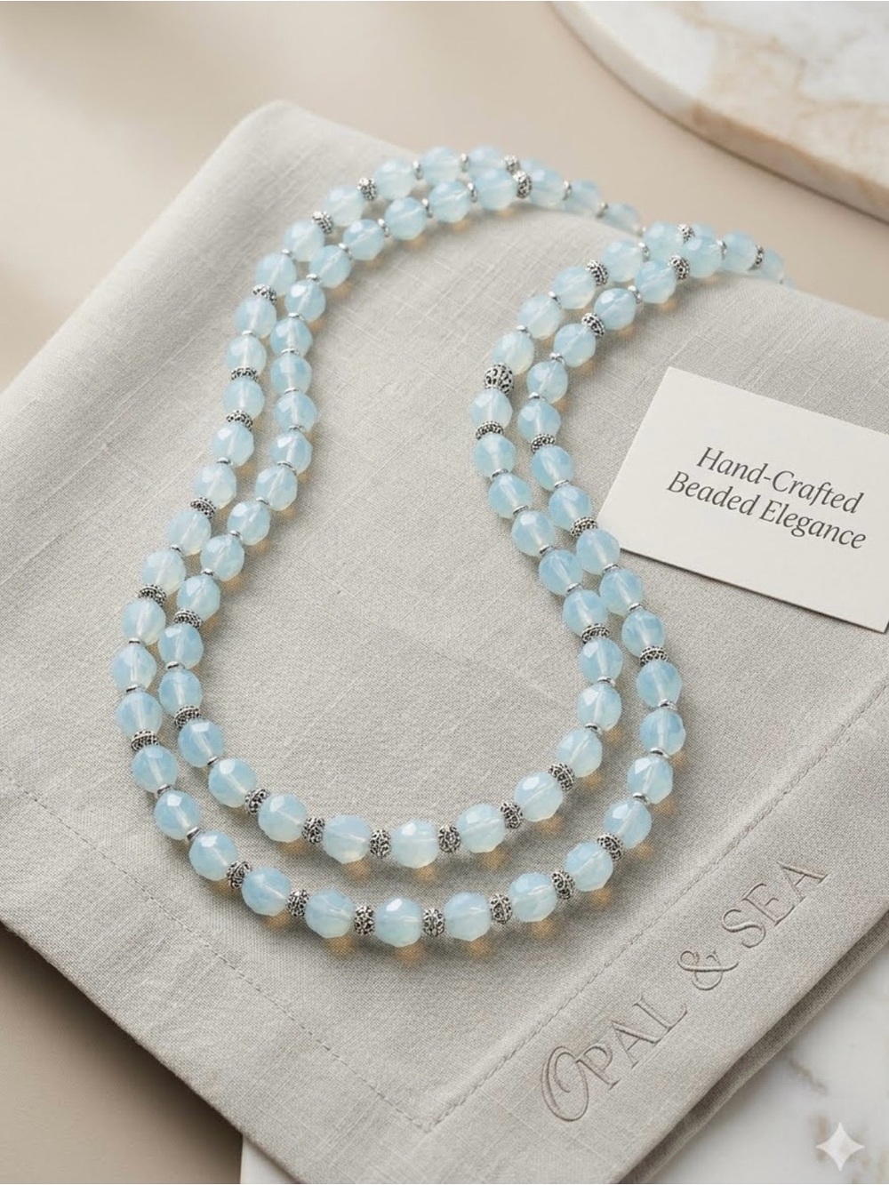 Elegant Light Blue Beaded Double-Strand Necklace